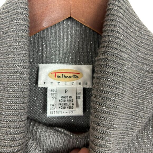 Talbots Silver Metallic Wool Blend Turtleneck Short Sleeve Sweater Petite - Picture 2 of 4